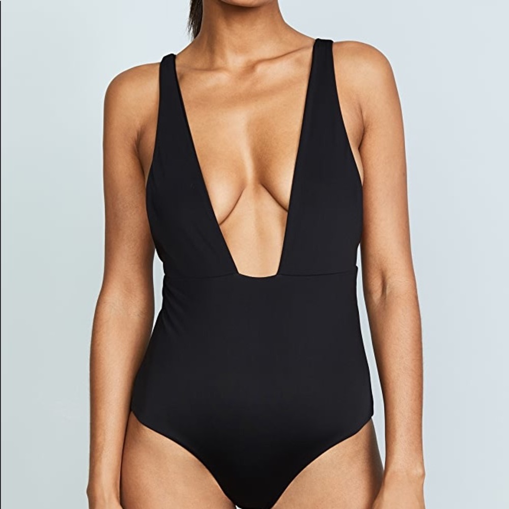Mara Hoffman Audrey One Piece Deep V Black Medium